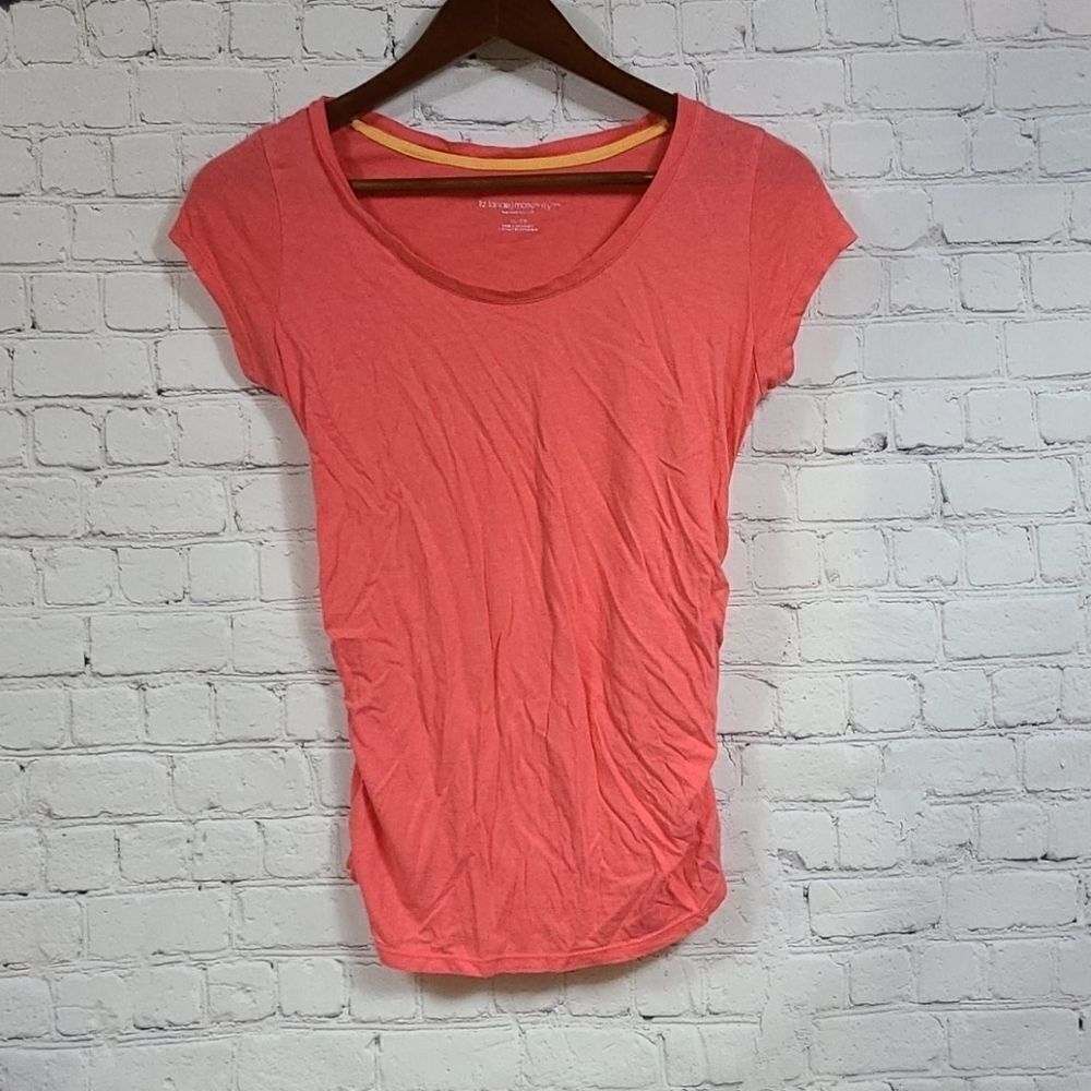 Liz Lange Maternity Orange Tee XS Side Ruched Short Sleeve Maternity T-Shirt - Picture 3 of 7